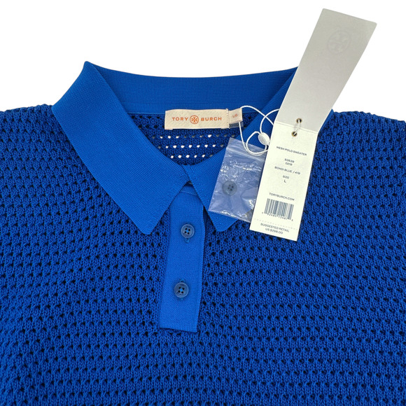 TORY BURCH Mesh Polo Sweater in Bondi Blue L - Picture 4 of 9